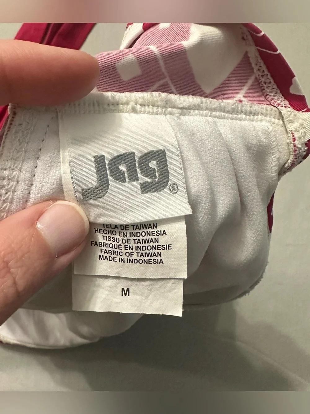 JAG Swimwear 2 Piece Tankini Medium Pink Red White Geometric Halter Top Bikini